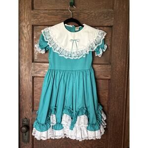 Lid'l Dolly's Teal Southern Belle Pageant Party Dress Size 8 Ruffle Circle Skirt